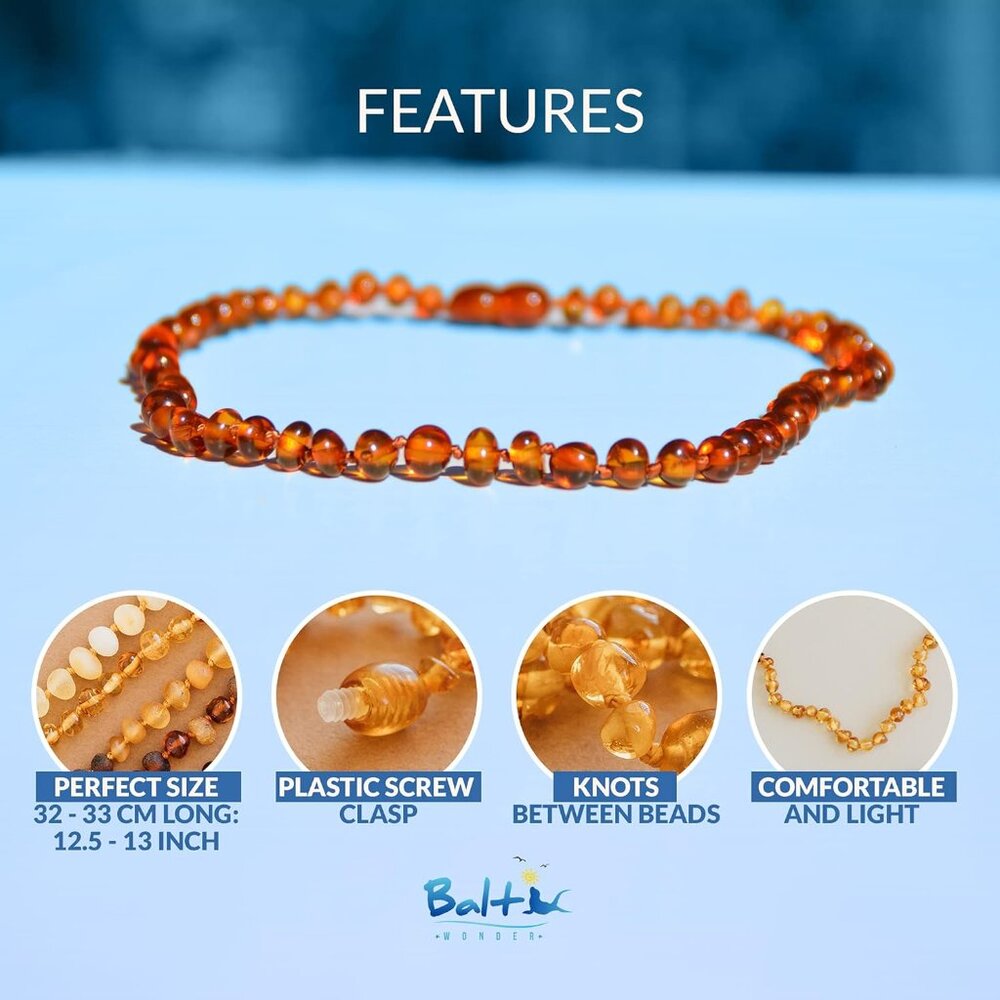Baltic Amber Necklace - Authentic Cognac Baroque - Natural Comfort - 12.5 Inch - - Picture 2 of 8